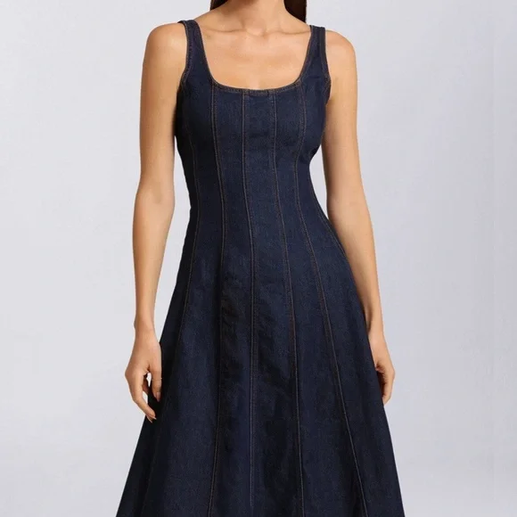 Brand New - AVEC LES FILLES Denim Fit-and-flare Midi Dress πβ¨ - Picture 3 of 13
